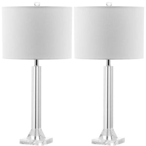 Tyrone 27 in. Clear Crystal Column Table Lamp with White Shade (Set of 2) - #129CE