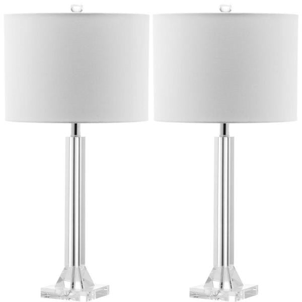 Tyrone 27 in. Clear Crystal Column Table Lamp with White Shade (Set of 2) - #129CE