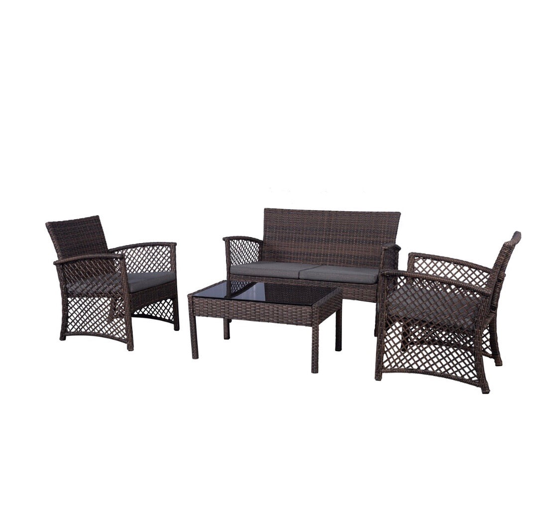 Brenton 4 Piece Rattan Sofa Seating Group with Cushions in Coffee/Gray #5505