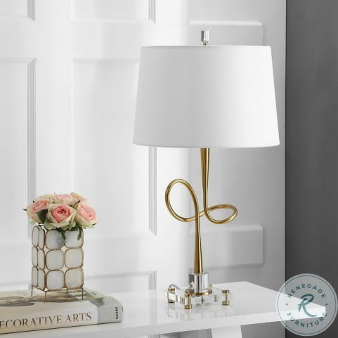 Hensley 30.25 in. Gold Curved Table Lamp with White Shade 3144RR