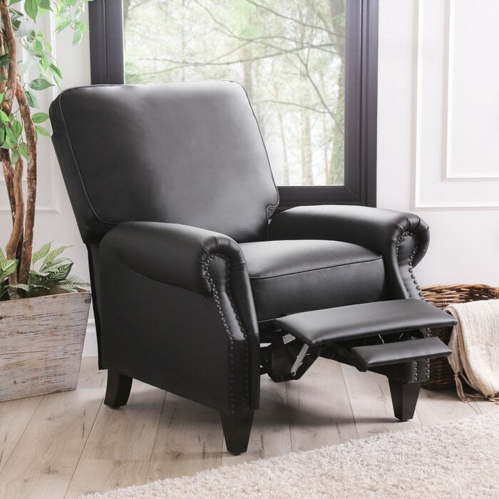 Faux Leather Manual Pushback Recliner Black #612HW