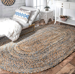 Destrie Handmade Braided Blue/Beige Area Rug 5’x8’ Oval #3050