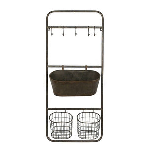 36.3" x 15.7" Rusted Hanging Bin and Baskets with Hooks(1629RR)