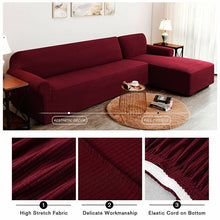 Load image into Gallery viewer, 2 Piece Textured Grid Soft Stretch L-Shaped Right Chaise Individual Box Cushion Sofa Slipcover In Color Wine 159 DC
