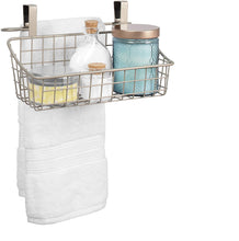 Load image into Gallery viewer, Grid Over the Cabinet Towel Bar and Medium Basket in Satin Nickel - 210HA
