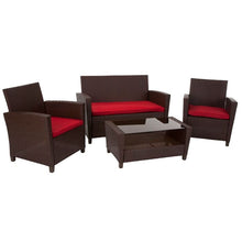 Load image into Gallery viewer, Lancashire 4 Piece Rattan Sofa Seating Group with Cushions Brown/Red(1083)
