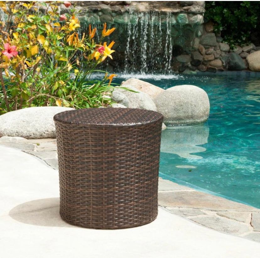 Alan Multi-Brown Round Wicker Outdoor Side Table SB2252