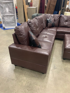 3 PC Sectional Sofa Set, (Brown) Faux Leather Right -Facing Chaise and storage ottoman