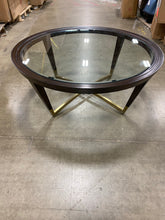 Load image into Gallery viewer, Round Wooden Cocktail Table with Glass Top Brown/Gold
