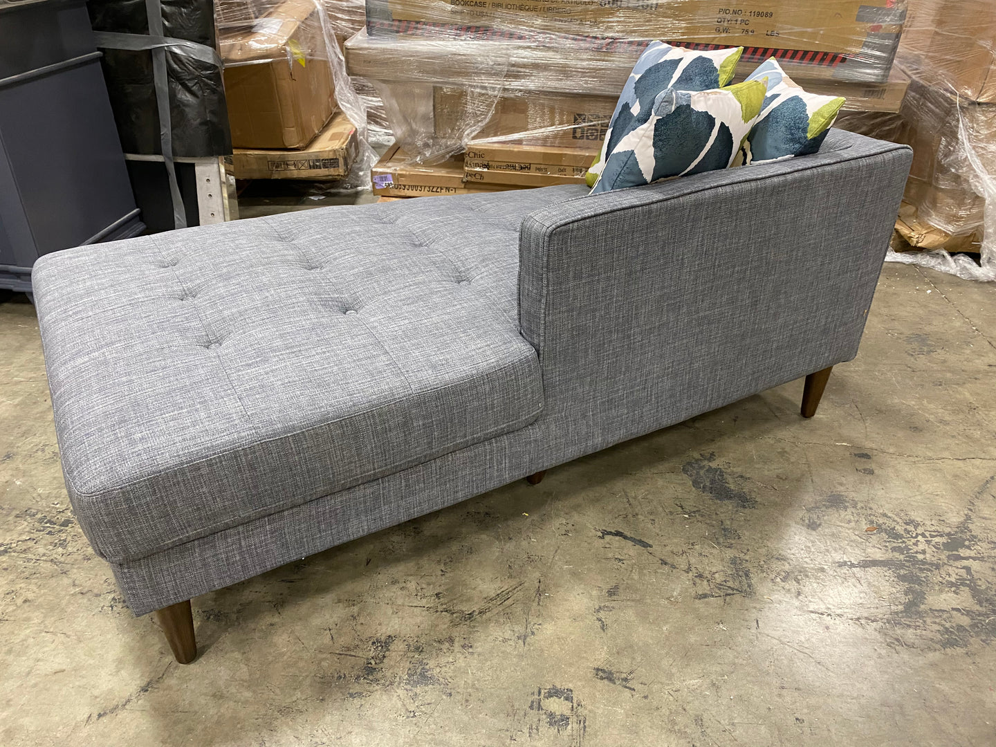 Chaise Lounge Sectional Piece AS IS Blue Linen