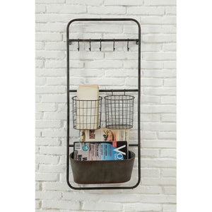 36.3" x 15.7" Rusted Hanging Bin and Baskets with Hooks(1629RR)