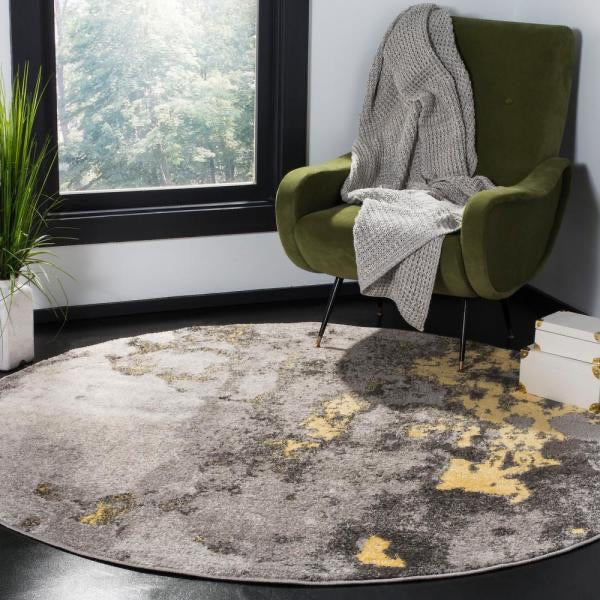 Adirondack Gray/Yellow 8 ft. x 8 ft. Round Area Rug(2225RR)