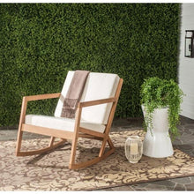 Load image into Gallery viewer, Vernon Teak Brown Wood Outdoor Rocking Chair with Beige Cushions - #110CE
