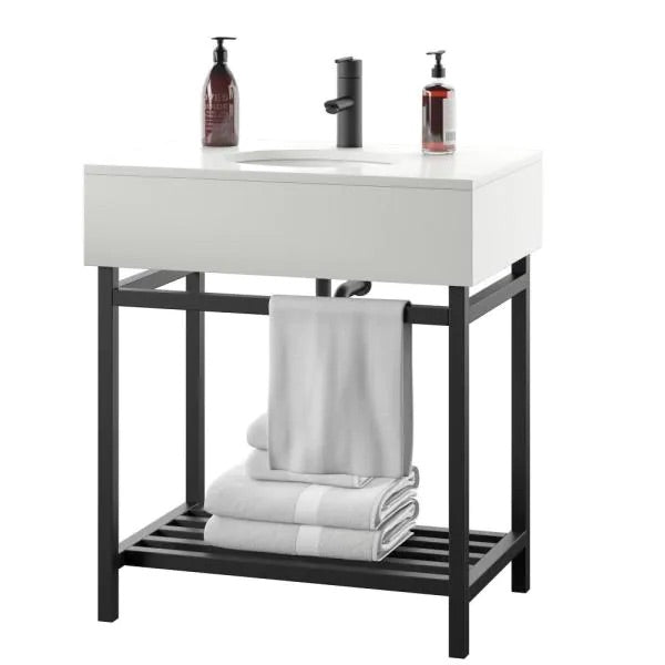 30 in. W x 20 in. D Vanity in Black with Stone Vanity Top and White Basin 1752AH