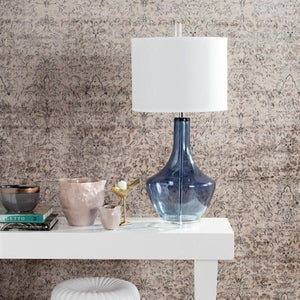 Mercury 33 in. Light Blue Glass Urn Table Lamp with White Shade SB62