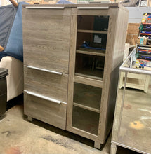 Load image into Gallery viewer, Grey 2-Drawer Dresser with Shelves and Cabinets
