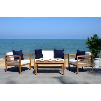 Alda 4-Piece Wood Frame Patio Conversation Set with Cushions Teak/Cream(2729RR)