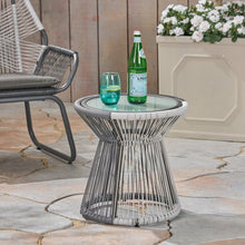 Load image into Gallery viewer, Milan Gray and White Round Wicker Outdoor Side Table with Tempered Glass Top(1530)
