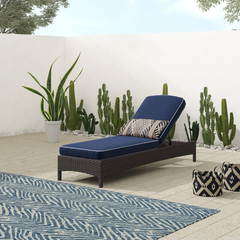 Crawfordsville Outdoor Chaise Lounge with Cushion Grey/Navy(822)