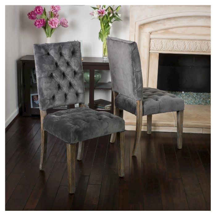 Saltillo New Velvet Dining Chair Set of 2 Charcoal(673)