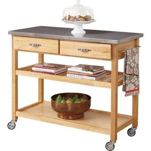 Drumtullagh Kitchen Cart with Stainless Steel Top Natural(1619RR)