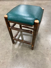 Load image into Gallery viewer, Rustic Wood 24” Accent Stool with Genuine Leather Seat Green AS IS(1912RR)
