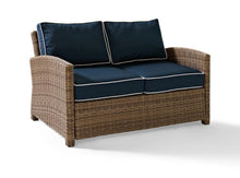 Load image into Gallery viewer, Crosley Bradenton Wicker Outdoor Loveseat with Navy Cushions #143-NT
