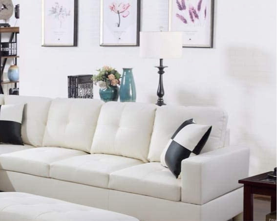 LifeStyle Furniture Sectional Sofa only Leather Soft Couch White Ivory. Left Facing, (Sofa ONLY)