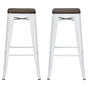 Set of 2 30" Fiora Backless Metal Barstool with Wood Seat White (1232)