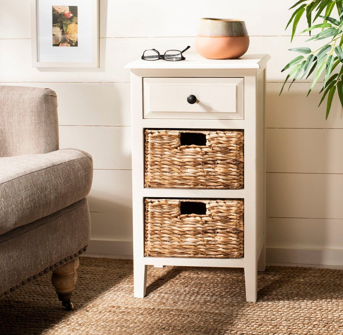 Everly Drawer Side Table in White(2335RR)