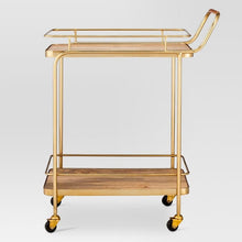 Load image into Gallery viewer, Metal, Wood, and Leather Bar Cart Gold AS IS(1185)
