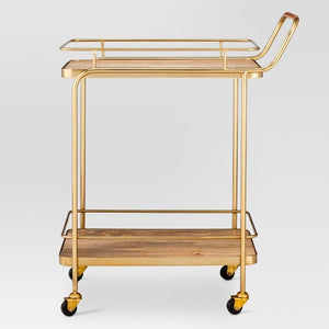 Metal, Wood, and Leather Bar Cart Gold AS IS(1185)