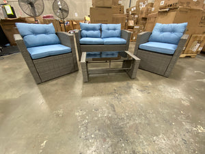 Rawtenstall 4 Piece Rattan Sofa Seating Group with Cushions Gray/Light Blue