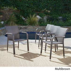 Dorside Outdoor Wicker Armed Stacking Chairs with an Aluminum Frame 4pk  Brown Multi(1555)