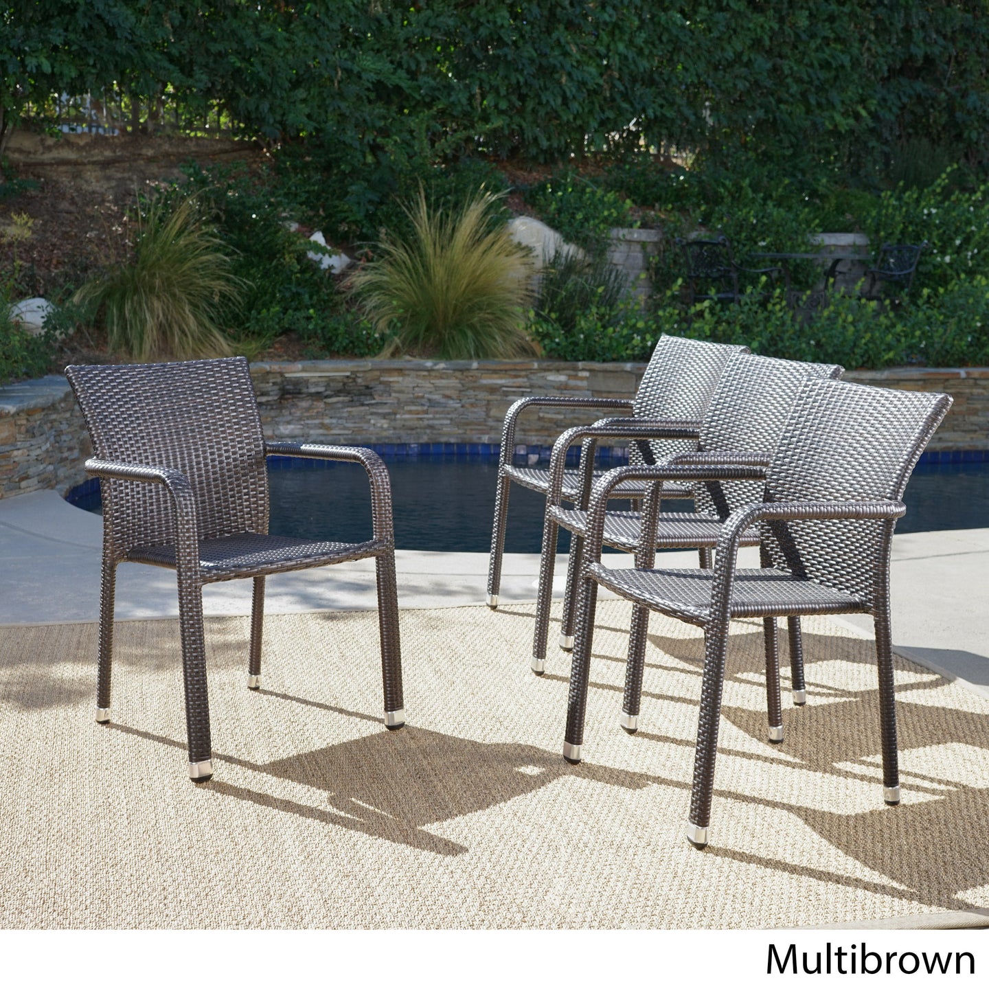 Dorside Outdoor Wicker Armed Stacking Chairs with an Aluminum Frame 4pk  Brown Multi(1555)