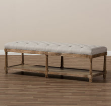 Load image into Gallery viewer, Celeste French Country Weathered Oak-Linen Upholstered Ottoman-Beige #3111
