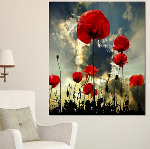 ‘Poppies on Thunderstorm Background’ Photographic Print On Wrapped Canvas #11HW