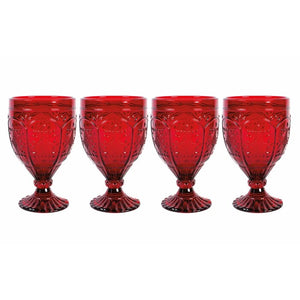 Fitz and Floyd 8pc Trestle 12oz. Glass Goblet Set Red(786-2 boxes)