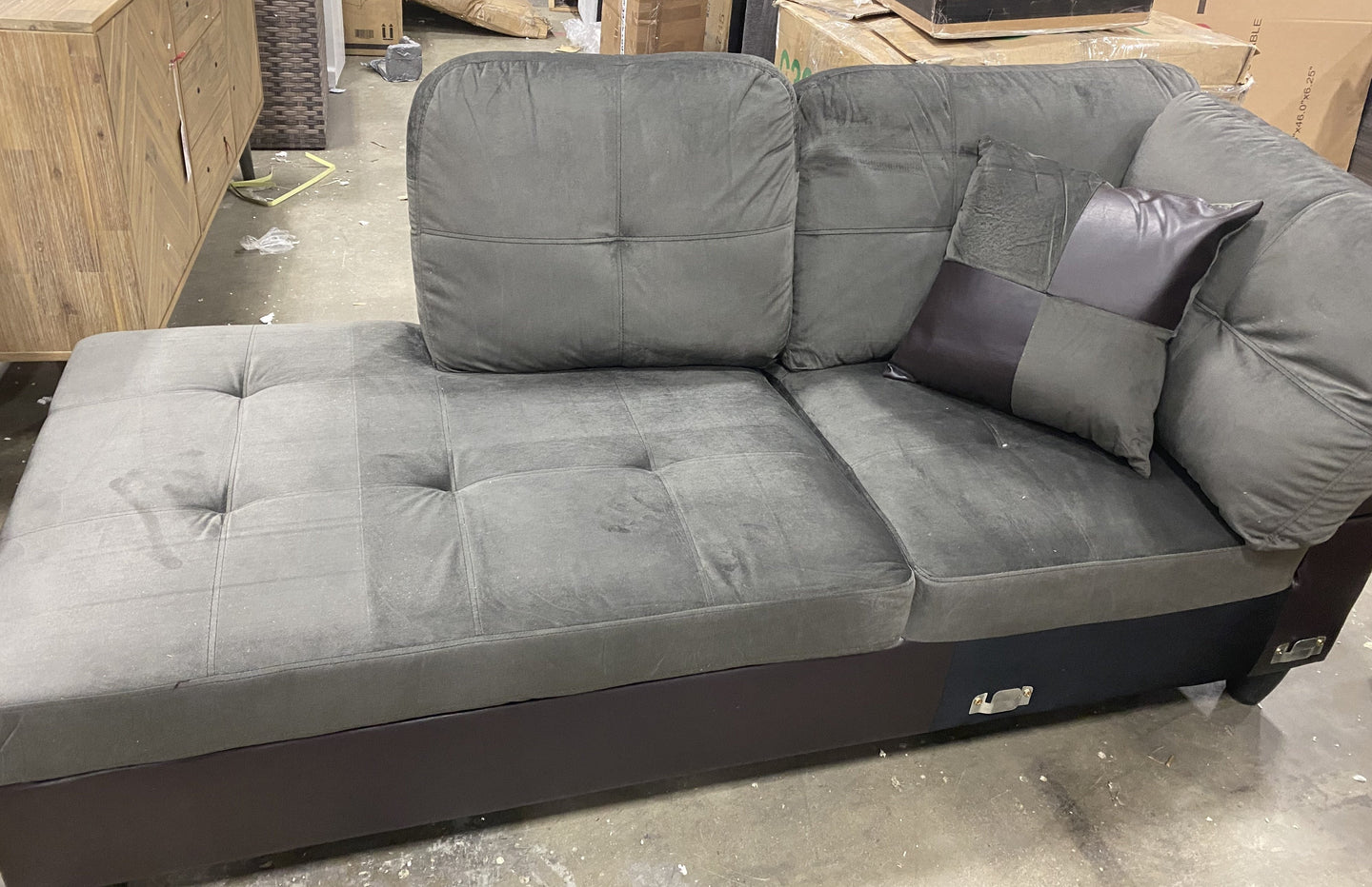 Avellino Left Hand Facing Sectional Sofa Dark Chocolate, CHAISE ONLY! #1904HW -OUT OF BOX