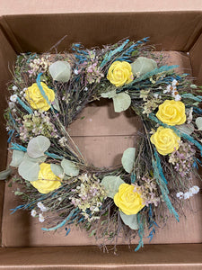 20” Natural Dried Floral Wreath Yellow/Green(1642RR)