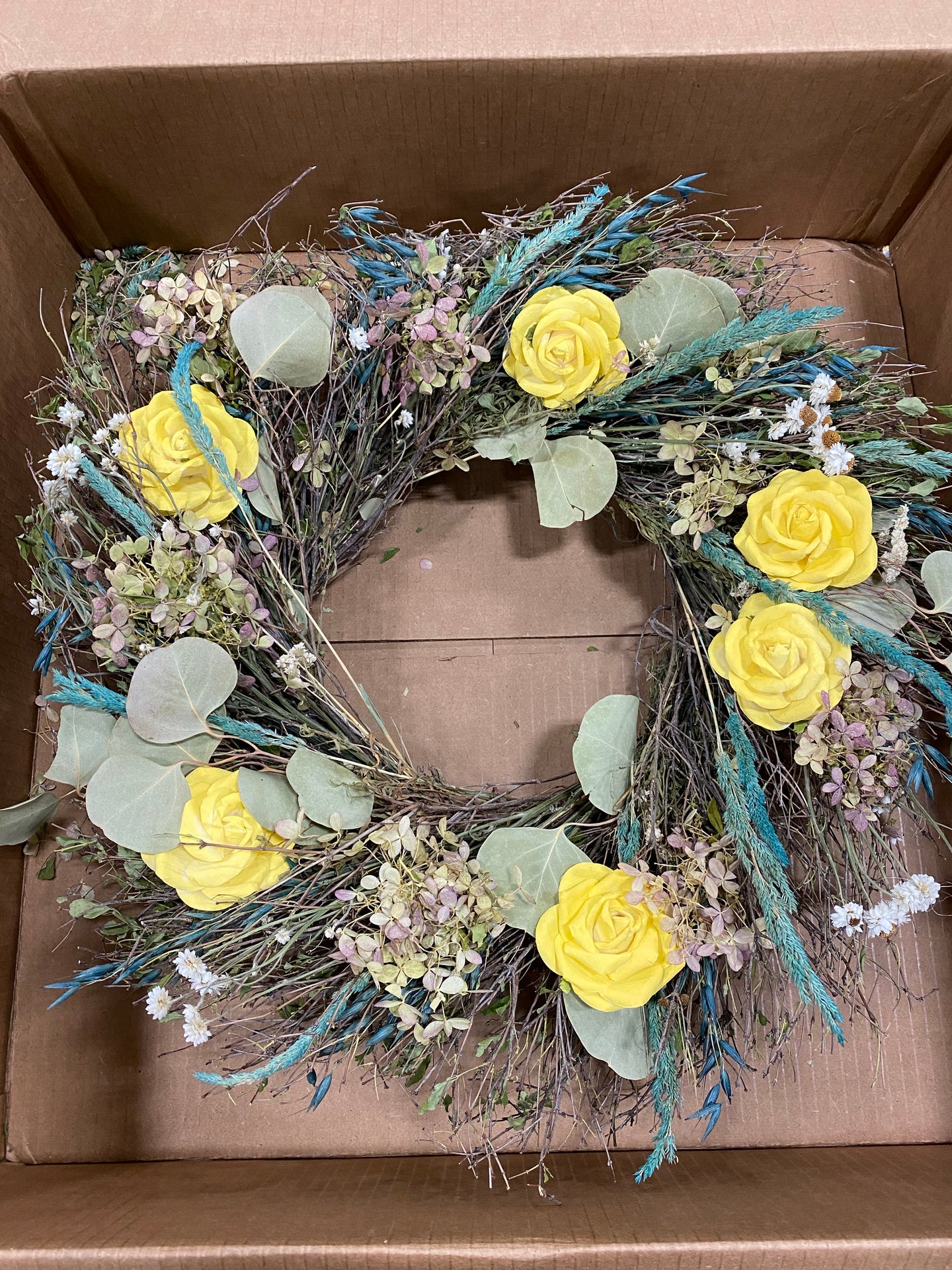 20” Natural Dried Floral Wreath Yellow/Green(1642RR)