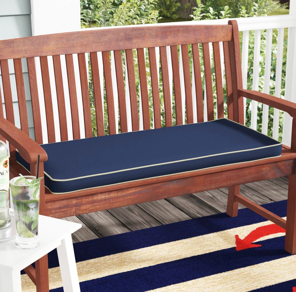 Indoor/Outdoor Sunbrella Bench Cushion ONLY Navy Blue Size: 3”H x 46”W x 19”D #22HW