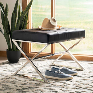 Badgley Black Accent Ottoman, Black/Chrome, #6307