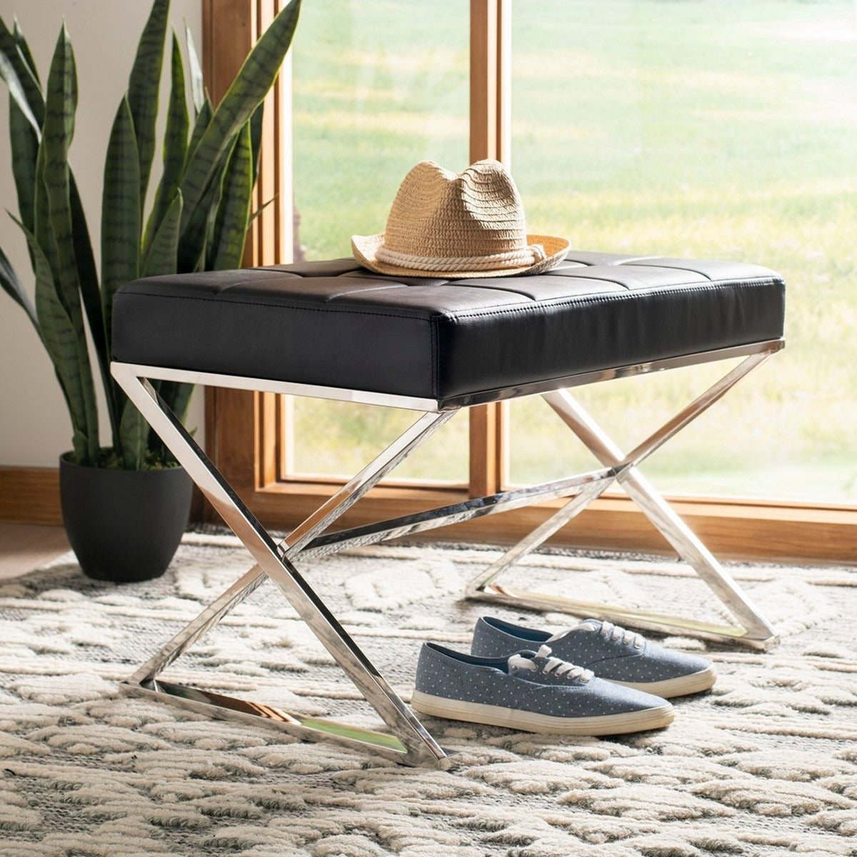 Badgley Black Accent Ottoman, Black/Chrome, #6307