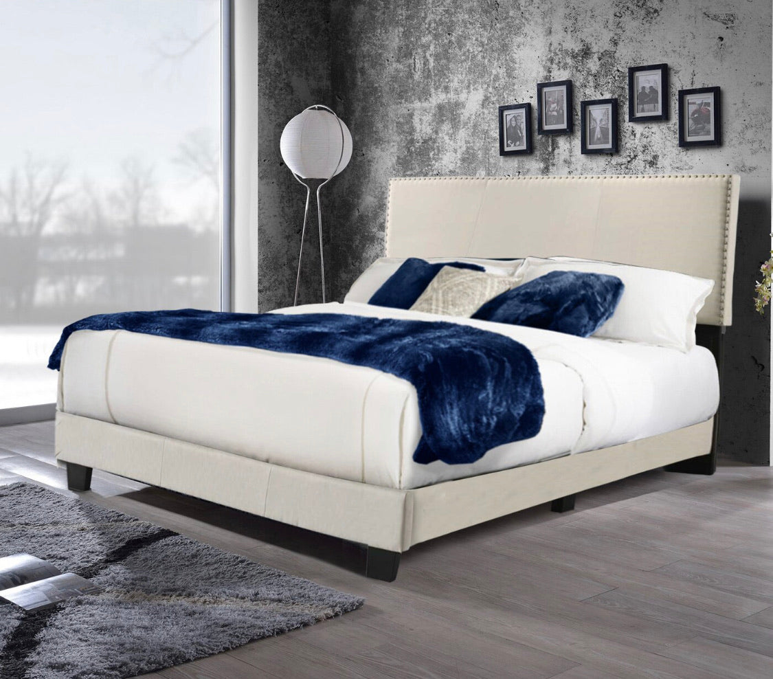 Burrus Upholstered Platform Bed-King-Beige Shimmer linen #121-NT