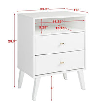 Load image into Gallery viewer, Mid Century Modern 2 Drawer Tall Nightstand with Shelf White(418)
