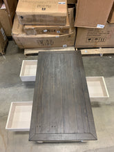 Load image into Gallery viewer, Farmhouse Whitewash Coffee Table with 3 Universal Drawers
