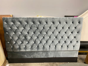 Jennie Tufted Upholstered Low Profile Headboard King Dark Gray Velvet AS IS