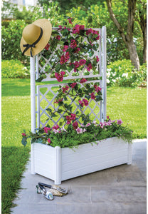 Encanto Plastic Planter Box with Trellis-White #77-NT