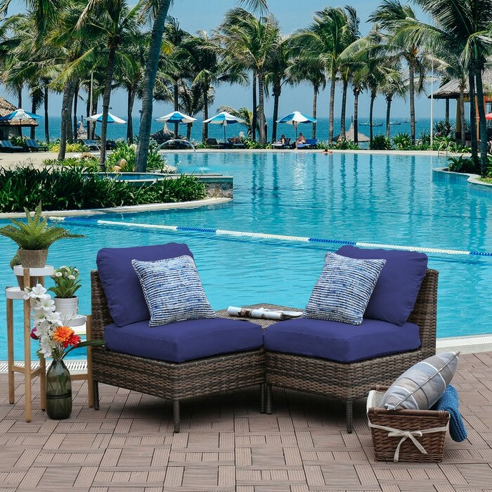 Savigny Outdoor 2 piece seating group with cushions-Navy #3081